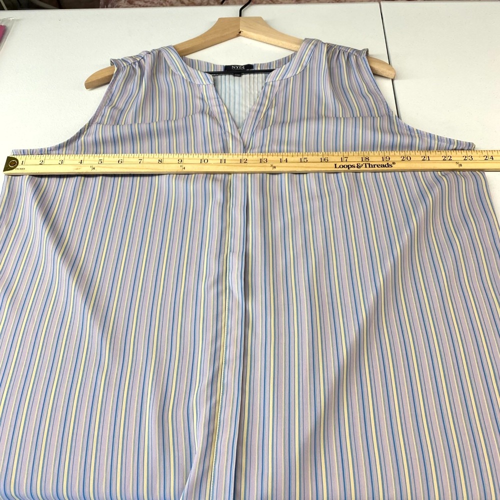 NYDJ Pintuck Blouse Womens Large Multicolor Stripes Split Neck‎ Concealed Button - Picture 9 of 11